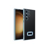 KZY İletişim Samsung Galaxy S23 Ultra ile uyumlu Yanları Renkli Lens Korumalı Logo Gösteren Luxury Silikon Kılıf - Mavi