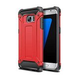 KZY İletişim-Samsung Galaxy S6 Edge ile Uyumlu Kapak Çift Katmanlı Zırh Tank Kılıf - Kırmızı (KIRMIZI)