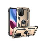 KZY İletişim Xiaomi Poco F3 ile Uyumlu Kapak Military Yüzüklü Stantlı Panzer Tank Kılıf - Gold