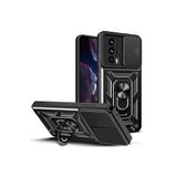 KZY İLETİŞİM Xiaomi Poco F5 Pro Kapak Lens Sürgülü Kamera Korumalı Yüzüklü Stantlı Tank Kılıf - Siyah