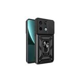 KZY İLETİŞİM Xiaomi Redmi Note 13 Pro 5G Lens Sürgülü Kamera Korumalı Yüzüklü Stantlı Tank Kılıf - Siyah