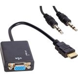 kzy mobilyal Powermaster PM-32015 Siyah 3.5mm Ses Destekli HDMI to VGA+Audio Dönüştürücü Adaptör