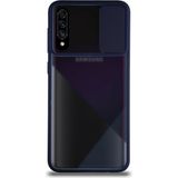 Kzy Samsung Galaxy A70 Kapak Lensi Açılır Kapanır Kamera Korumalı Silikon Kılıf - Lacivert