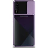 Kzy Samsung Galaxy A70 Kapak Lensi Açılır Kapanır Kamera Korumalı Silikon Kılıf - Lila