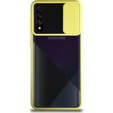 Kzy Samsung Galaxy A70 Kapak Lensi Açılır Kapanır Kamera Korumalı Silikon Kılıf - Sarı