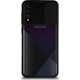 Kzy Samsung Galaxy A70 Kapak Lensi Açılır Kapanır Kamera Korumalı Silikon Kılıf - Siyah