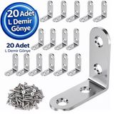 L Demir Gönye Köşebent 15x26x26 mm – 20 Adet | Mobilya, Dolap, Raf ve Masa İçin Metal Köşe Sabitleme Bağlantı Aparatı