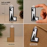 L Harf Yılbaşı Süsü – Mdf Çam Ağacı Desenli Asılabilir Dekor (5X5 Cm)