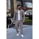 L-KOM Çizgili Slim Fit 2li Takım (Gömlek & Pantolon) - Pamuklu Rahat Takım Elbise - Bej - XL