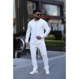 L-KOM Çizgili Slim Fit 2li Takım (Gömlek & Pantolon) - Pamuklu Rahat Takım Elbise - Beyaz - XL