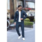 L-KOM Çizgili Slim Fit 2li Takım (Gömlek & Pantolon) - Pamuklu Rahat Takım Elbise - Lacivert