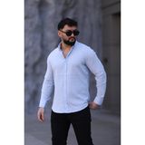 L-KOM Erkek %100 Pamuk Gömlek Uzun Kollu Regular Fit - Mavi - 2XL