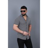 L-KOM Erkek Çizgili Örme Kısa Kollu Gömlek - Beyaz - Siyah