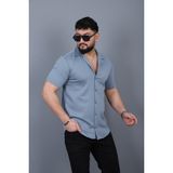 L-KOM Erkek Kısa Kollu Açık Yaka Yazlık Gömlek - Buz Mavisi - XL