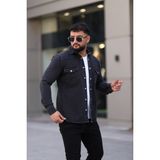 L-KOM Erkek Kot Gömlek Rahat Kalıp, Çift Cepli, Düğmeli Denim Gömlek - Lacivert - XL