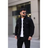 L-KOM Erkek Kot Gömlek Rahat Kalıp, Çift Cepli, Düğmeli Denim Gömlek - S - Siyah