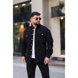 L-KOM Erkek Kot Gömlek Rahat Kalıp, Çift Cepli, Düğmeli Denim Gömlek - Siyah - 2XL