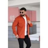L-KOM Erkek Kot Gömlek Rahat Kalıp, Çift Cepli Geniş Düğmeli Likrasız Gömlek - 2XL - Turuncu