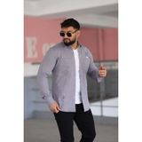 L-KOM Erkek Kot Gömlek Slim Fit, Çift Cepli Geniş Düğmeli Likrasız Gömlek - Gri