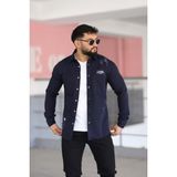 L-KOM Erkek Kot Gömlek Slim Fit, Çift Cepli Geniş Düğmeli Likrasız Gömlek - Lacivert