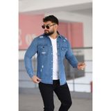 L-KOM Erkek Kot Gömlek Slim Fit, Çift Cepli Geniş Düğmeli Likrasız Gömlek - Mavi