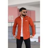 L-KOM Erkek Kot Gömlek Slim Fit, Çift Cepli Geniş Düğmeli Likrasız Gömlek - Turuncu