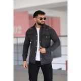 L-KOM Erkek Kot Gömlek Slim Fit, Çift Cepli Geniş Düğmeli Likrasız Gömlek - XL - Füme