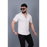 L-KOM Erkek Krep Kumaş Kısa Kollu Gömlek - Açık Gri