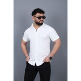 L-KOM Erkek Krep Kumaş Kısa Kollu Gömlek - Beyaz - XL