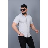 L-KOM Erkek Krep Kumaş Kısa Kollu Gömlek - Gri - 2XL
