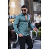 L-KOM Erkek Slim Fit Saten Dokulu Gömlek - 0 - 1 Ay - Haki Yeşil