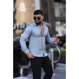 L-KOM Erkek Slim Fit Saten Dokulu Gömlek - Açık Mavi - 2XL