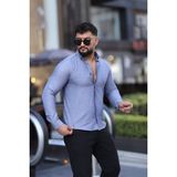 L-KOM Saklı Düğmeli Slim Fit Klasik Yaka Uzun Kol Pamuk Gömlek - Açık Mavi