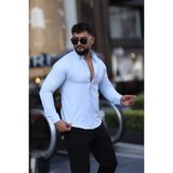 L-KOM Saklı Düğmeli Slim Fit Klasik Yaka Uzun Kol Pamuk Gömlek - Bebe Mavisi - 2XL