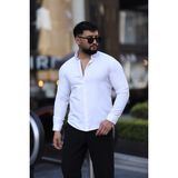 L-KOM Saklı Düğmeli Slim Fit Klasik Yaka Uzun Kol Pamuk Gömlek - Beyaz