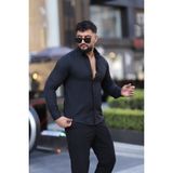 L-KOM Saklı Düğmeli Slim Fit Klasik Yaka Uzun Kol Pamuk Gömlek - Lacivert