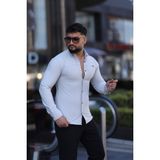 L-KOM Slim Fit Uzun Kollu Klasik Yaka Düğmeli Gömlek - Şık & Günlük Kombin - Gri