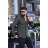 L-KOM Slim Fit Uzun Kollu Klasik Yaka Düğmeli Gömlek - Şık & Günlük Kombin - Haki
