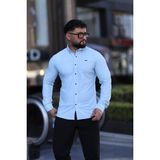 L-KOM Slim Fit Uzun Kollu Klasik Yaka Düğmeli Gömlek - Şık & Günlük Kombin - Mavi - XL