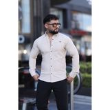 L-KOM Slim Fit Uzun Kollu Klasik Yaka Düğmeli Gömlek - Şık & Günlük Kombin - XL - Krem