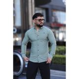 L-KOM Slim Fit Uzun Kollu Klasik Yaka Düğmeli Gömlek - Şık & Günlük Kombin - Yeşil - 2XL