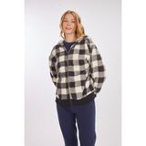 L10158W Rıanna Kapüşonlu Ekose Peluş Ceket - M - Siyah - Gri
