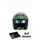 L55 Yarı Açık Motosiklet Kaskı – Agresif Tasarım, Havalandırmalı, Vizörlü (Ece Belgeli) | R&N STORE - 2XL - Haki