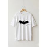 La Bjorn Oversize Unisex Beyaz Kara Şövalye Batman Logo Grafik Tasarım T-Shirt - XL