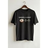 La Bjorn Unisex Siyah Dumbbell Donut Baskılı Fitness Sporcu Oversize Tişört - XL