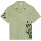 La Chemise Rayée Fleurs: Yeşil Kısa Kollu Çiçek Nakışlı %100 Pamuk Gömlek