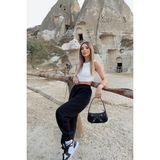 La Gizzia Kadın Siyah Oversize Bol Kalıp Paçası Lastikli Eşofman Altı - 7XL