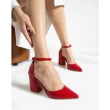 La Limar Golden Heel 8,5 cm Kırmızı Yılan Derisı Desenli Kalın Topuk Stiletto Topuklu Ayakkabı