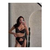 La Linaa Angel Transparan Dantelli Sütyen Külot Jartiyer Seti Siyah-85B