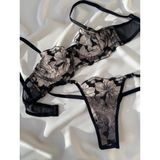 La Linaa Blackrose Kadın Çiçekli Bralet Takım - Siyah - 80B